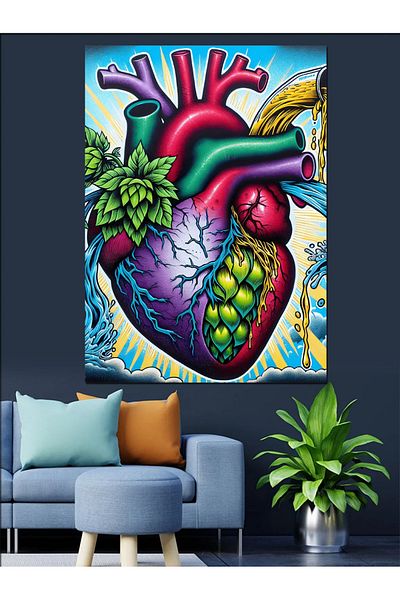 Tablomega Heart Anatomy Decorative Canvas - Mdf Wooden Painting
