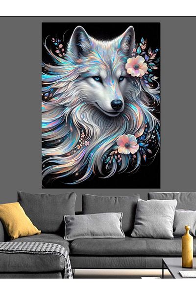 Tablomega Colorful Wolf Decorative Canvas - Mdf Wooden Painting
