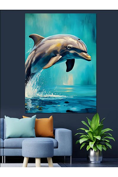Tablomega Dolphin in Water Decorative Canvas - Mdf Wooden Painting