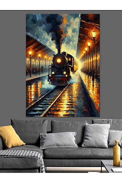 Tablomega Night Steam Train Ride Decorative Canvas - Mdf Wooden Painting
