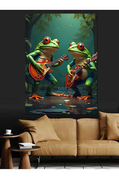 Tablomega Guitar Frogs Decorative Canvas - Mdf Wooden Painting