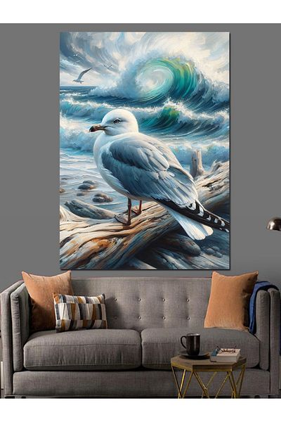 Tablomega Seagull on the Shore Decorative Canvas - Mdf Wooden Painting