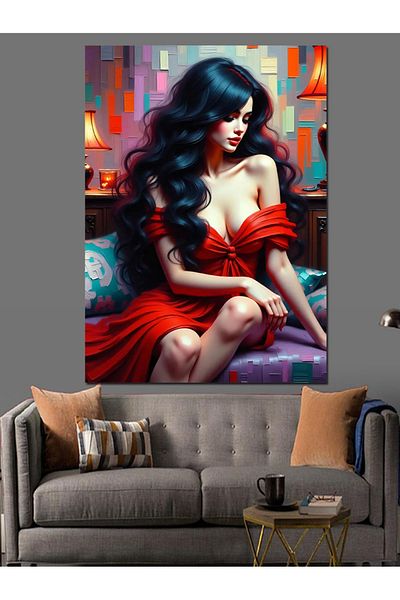 Tablomega Woman in Red Dress Decorative Canvas - Mdf Wooden Painting