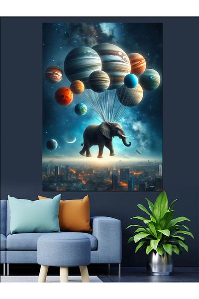 Tablomega Elefant care merge pe laturile planetei Pânză decorativă - Lemn MDF