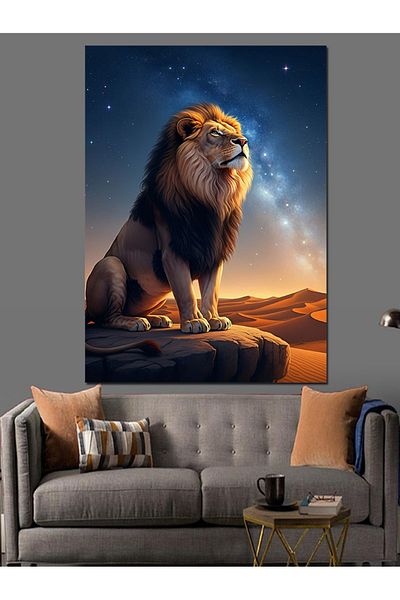 Tablomega Lion Decorativ Canvas în Peisajul de Seară - Lemn MDF
