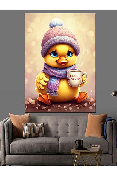 Tablomega Coffee Drinking Duck Decorative Canvas - Mdf Wooden Table