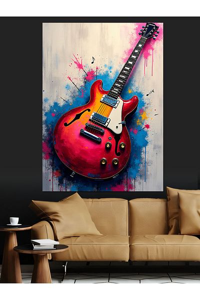 Tablomega Colorful Guitar Drawing Decorative Canvas - Mdf Wooden Painting