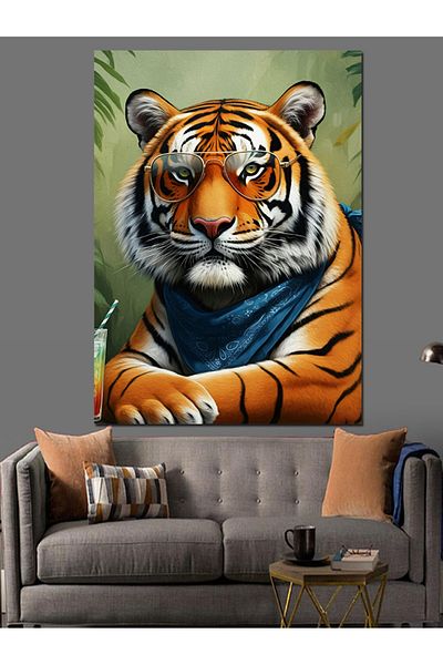 Tablomega Scarfed Tiger Decorative Canvas - Mdf Wooden Painting