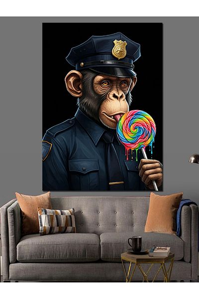 Tablomega Lollipop Police Monkey Decorative Canvas - Mdf Wooden Painting