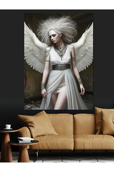 Tablomega Angel in White Dress Decorative Canvas - Mdf Wooden Painting