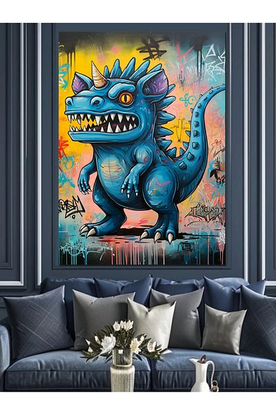 Tablomega Dinosaur Monster Decorative Canvas - Mdf Wooden Table