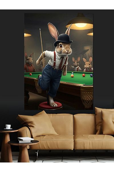 Tablomega Billardocu Rabbit Decorative Canvas - Mdf Wooden Painting