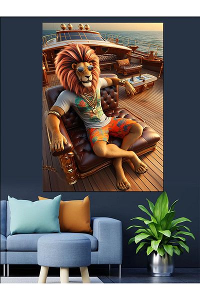 Tablomega Lion on a Sailing Ship Decorative Canvas - Mdf Wooden Painting