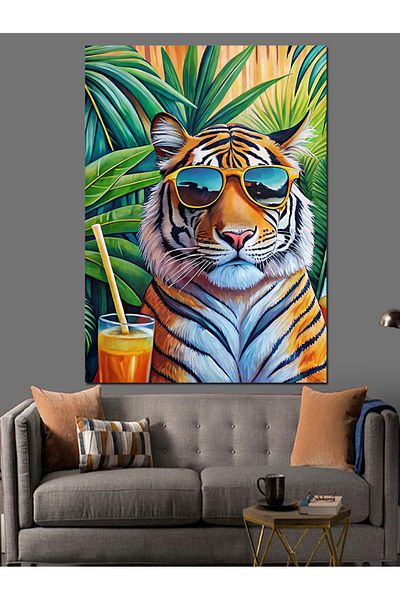 Tablomega Tiger with Glasses Decorative Canvas - Mdf Wooden Painting