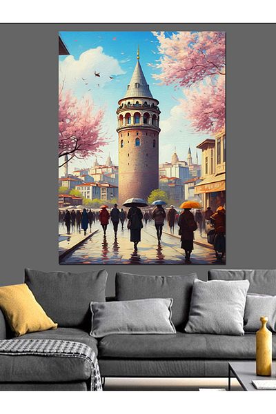 Tablomega Galata Tower Decorative Canvas - Mdf Wood Table