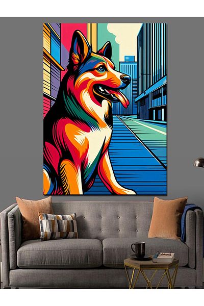 Tablomega Neon Dog Portrait Decorative Canvas - Mdf Wooden Painting