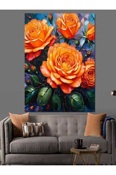 Tablomega Orange Roses Decorative Canvas - Mdf Wooden Table