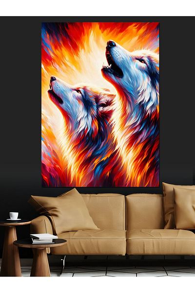 Tablomega Howling Wolves Together Decorative Canvas - Mdf Wooden Painting