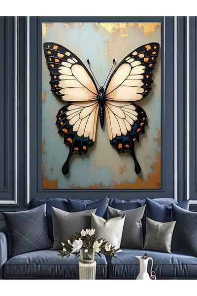 Tablomega Large White Butterfly Decorative Canvas - Mdf Wooden Painting