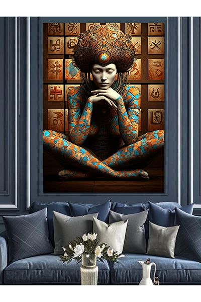 Tablomega Woman with a Thinking Tattoo Decorative Canvas - Mdf Wooden Painting