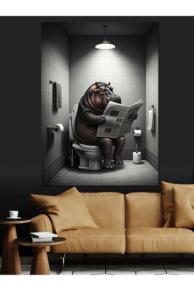 Tablomega Pânză decorativă Hippopotamus pe toaletă - Lemn MDF