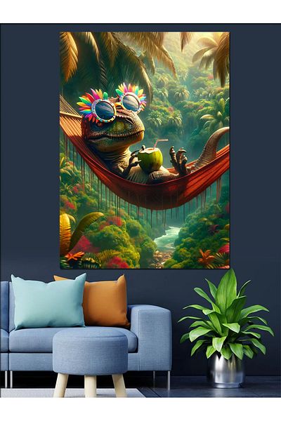 Tablomega Chameleon in Hammock Decorative Canvas - Mdf Wooden Painting