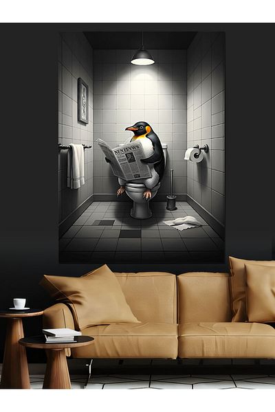 Tablomega Pânză Decorativă Pinguin pe Toaletă - Lemn MDF