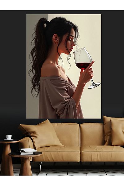 Tablomega Woman Holding a Goblet Decorative Canvas - Mdf Wooden Painting