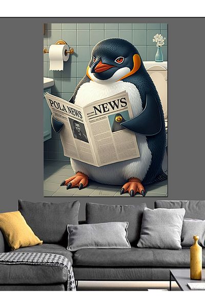 Tablomega Διακοσμητικός καμβάς Penguin Reading Newspaper - Ξύλινος πίνακας MDF