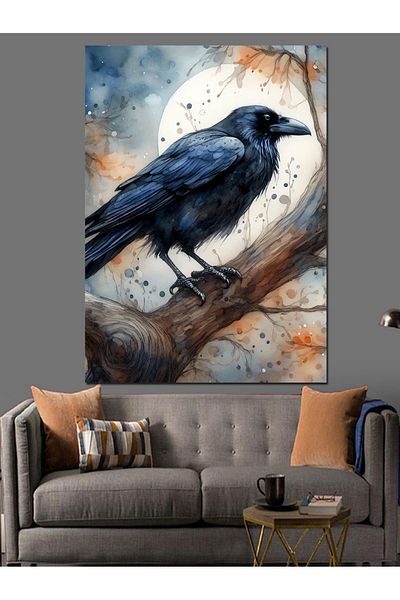 Tablomega Crow Decorative Canvas - Mdf Wooden Table