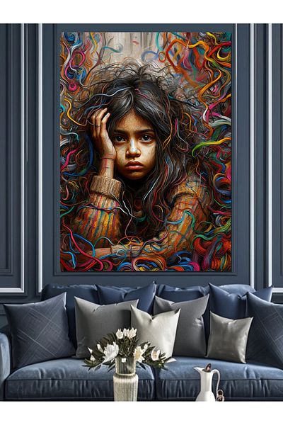 Tablomega Pânză decorativă cu portret de femeie cu modele colorate - pictură din lemn MDF