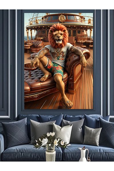 Tablomega Lion Yacht Cruise Decorative Canvas - Mdf Wooden Table