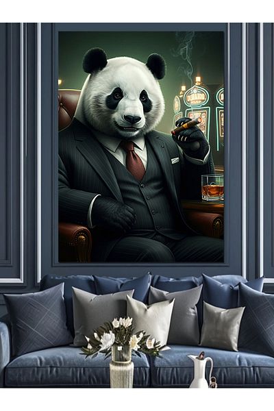 Tablomega Panda in Suit Decorative Canvas - Mdf Wooden Painting