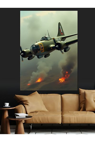 Tablomega Fighter Plane in the Air Decorative Canvas - Mdf Wood Art Print