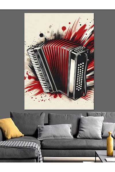 Tablomega Red Accordion Decorative Canvas - Mdf Wooden Table