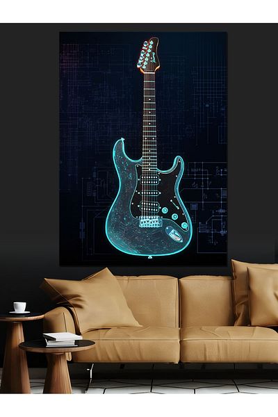 Tablomega Blue Electric Guitar Decorative Canvas - Mdf Wooden Painting