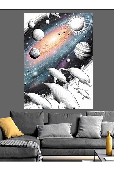 Tablomega Space and Planets Decorative Canvas - Mdf Wooden Painting