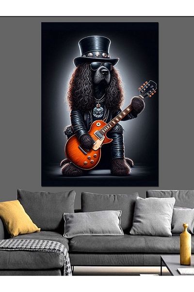 Tablomega Dog Playing Guitar Decorative Canvas - Mdf Wooden Painting