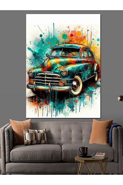 Tablomega Colorful Old Car Decorative Canvas - Mdf Wood Table