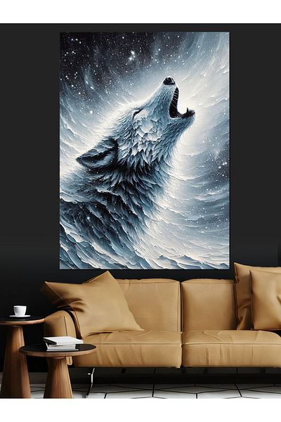 Tablomega Wolf and Snow Decorative Canvas - Mdf Wooden Painting