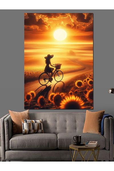 Tablomega Sunflower and Bicycle Decorative Canvas - Mdf Wooden Painting