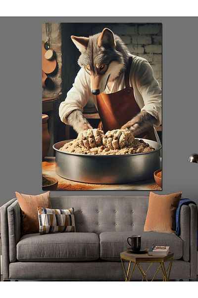 Tablomega Dough Kneading Wolf Decorative Canvas - Mdf Wooden Table