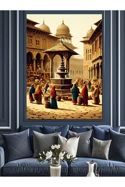 Tablomega Pânză decorativă Indian Temple Landscape - Lemn MDF