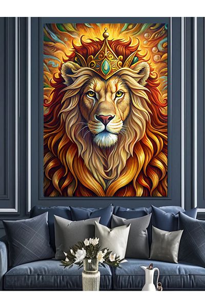 Tablomega Lion Portrait Decorative Canvas - Mdf Wooden Painting