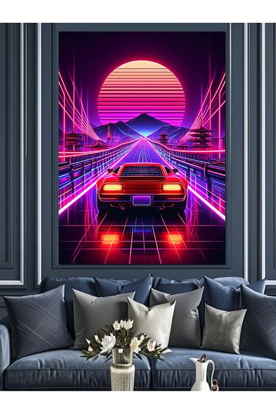 Tablomega Neon Car Racing Decorative Canvas - Mdf Wooden Painting