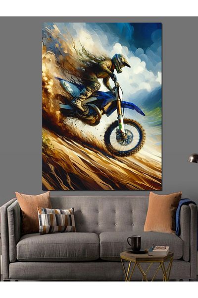 Tablomega Διακοσμητικός καμβάς Motocross στην άμμο - Ξύλινη επιφάνεια MDF