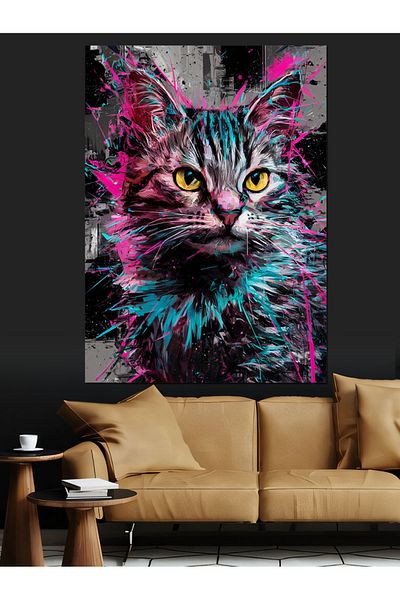 Tablomega Colorful Cat Decorative Canvas - Mdf Wooden Table