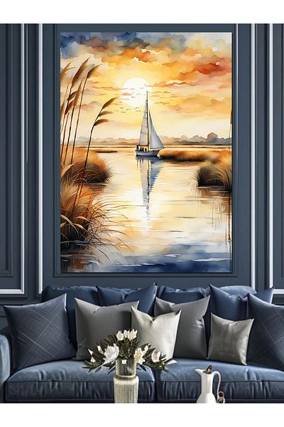 Tablomega Sailing Boat Landscape Decorative Canvas - Mdf Wooden Painting