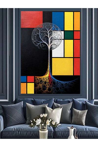 Tablomega Abstract Tree and Colors Decorative Canvas - Mdf Wooden Painting