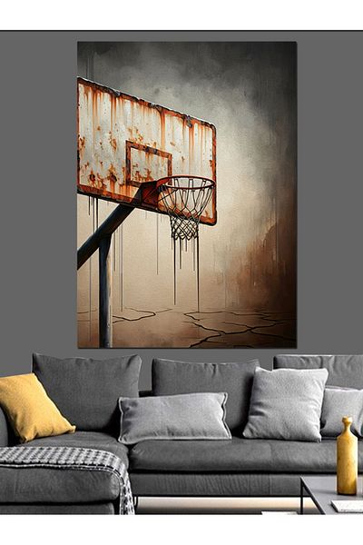 Tablomega Rusty Basketball Hoop Decorative Canvas - Mdf Wooden Table